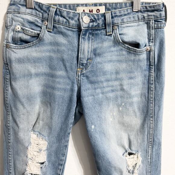 Amo Jeans 26 Kate Spin the Bottle Straight Crop Denim Distressed Bleach Mid - Picture 5 of 8
